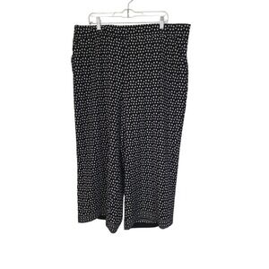 Max Studio 2X Wide Leg Pants Black White Polka‎ Dot Elastic Waist Border Hem